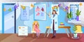 Vector hospital room concept with female doctor and baby girl patient